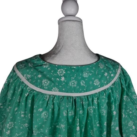 Granny Mint White Floral Pocket Vintage Housecoat Pearl Snaps Modest Lounge Wear - Picture 7 of 10